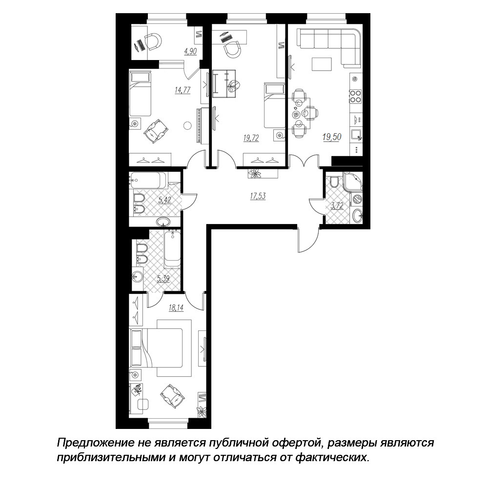 3-комнатная, 107 м² — ЖК ЖК Петровская доминанта