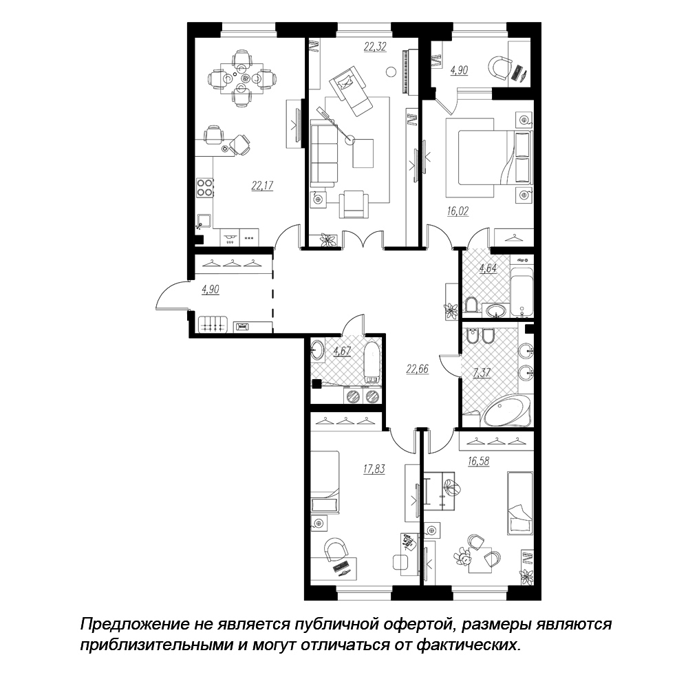 4-комнатная, 142 м² — ЖК ЖК Петровская доминанта