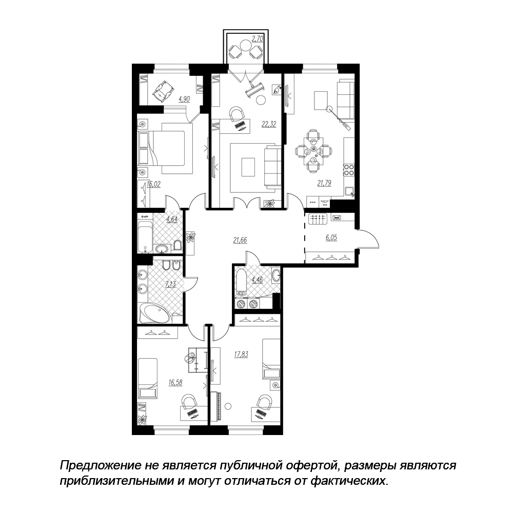 4-комнатная, 142 м² — ЖК ЖК Петровская доминанта
