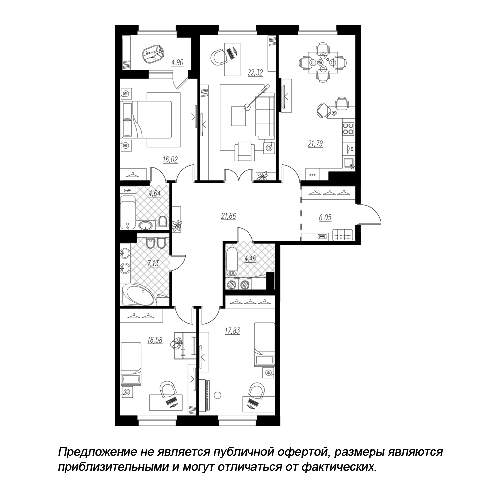 4-комнатная, 141 м² — ЖК ЖК Петровская доминанта