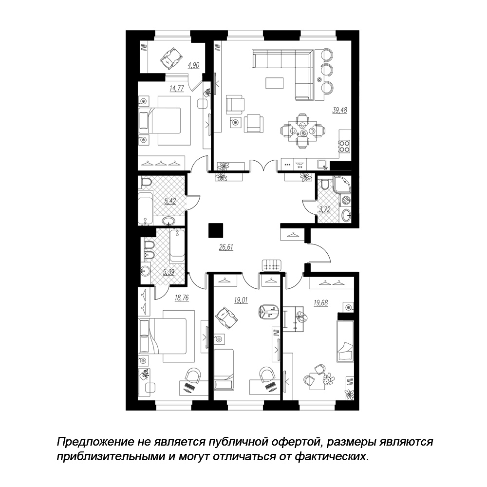 3-комнатная, 155 м² — ЖК ЖК Петровская доминанта