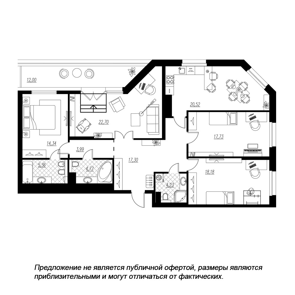 4-комнатная, 133 м² — ЖК ЖК Петровская доминанта