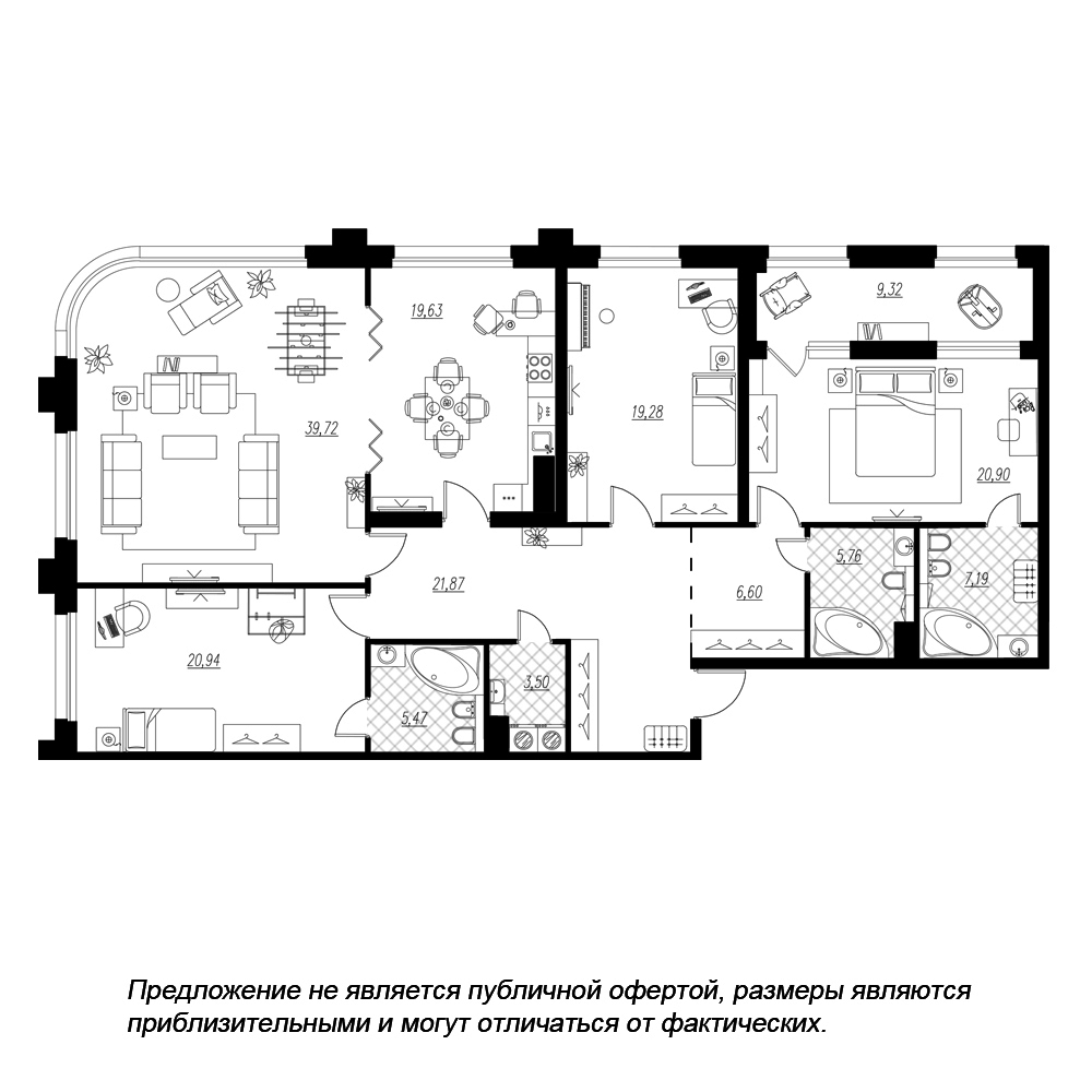 4-комнатная, 175 м² — ЖК ЖК Петровская доминанта