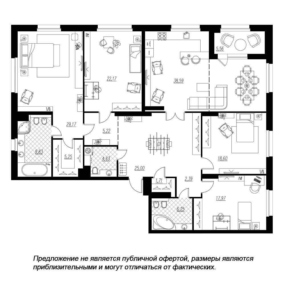 4-комнатная, 189 м² — ЖК ЖК Петровская доминанта