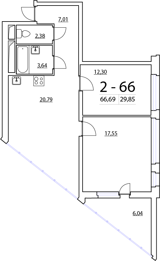 2-комнатная, 67 м² — ЖК ЖК Нью Тайм (New Time)