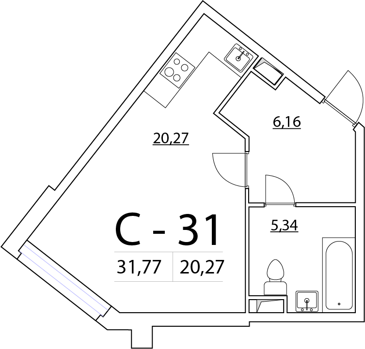 Студия, 32 м² — ЖК ЖК Нью Тайм (New Time)