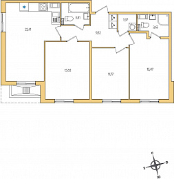 1-комнатная, 71 м² — ЖК ЖК Янила Драйв