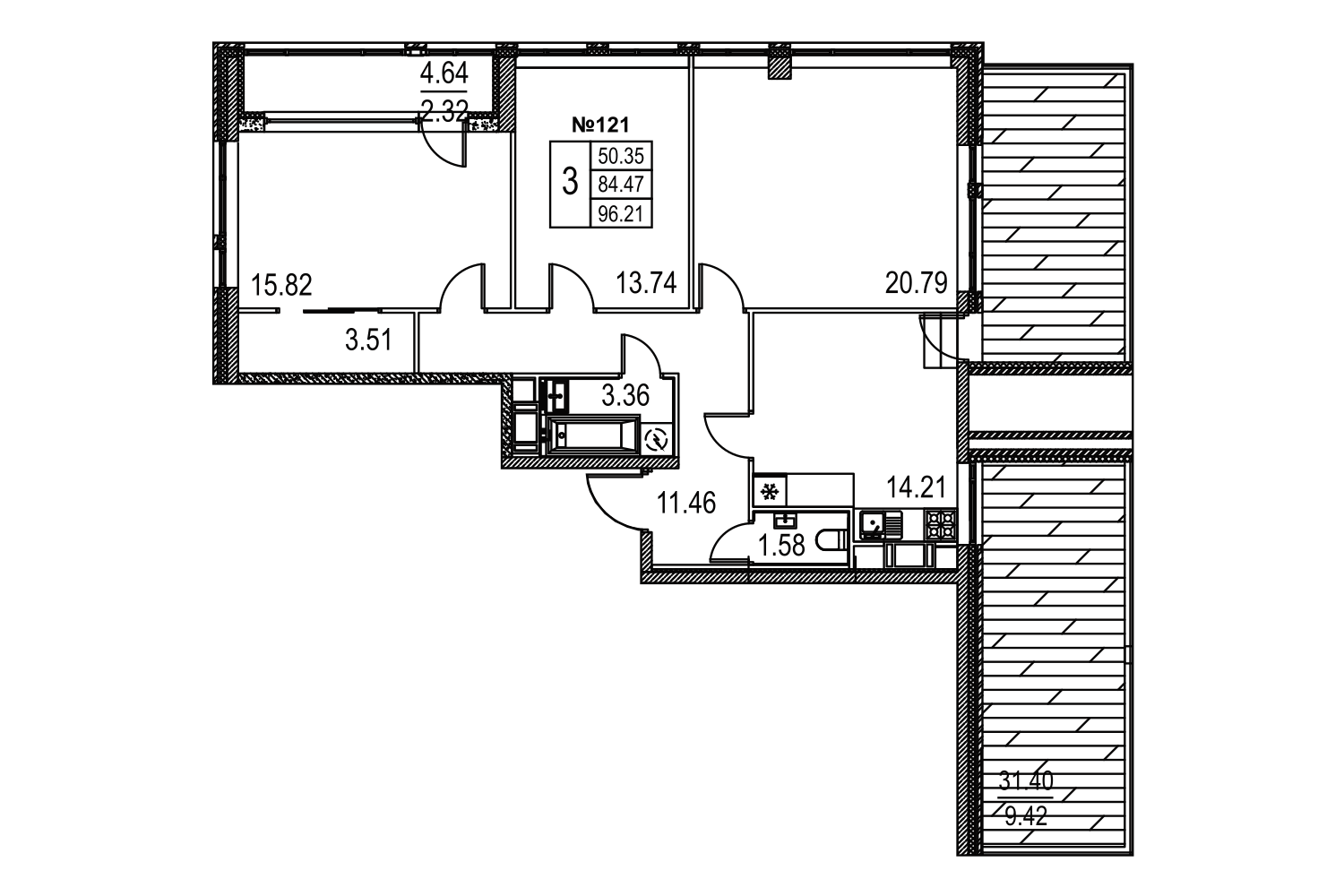 3-комнатная, 96 м² — ЖК ЖК Лиговский сити - Второй квартал (Ligovsky City)