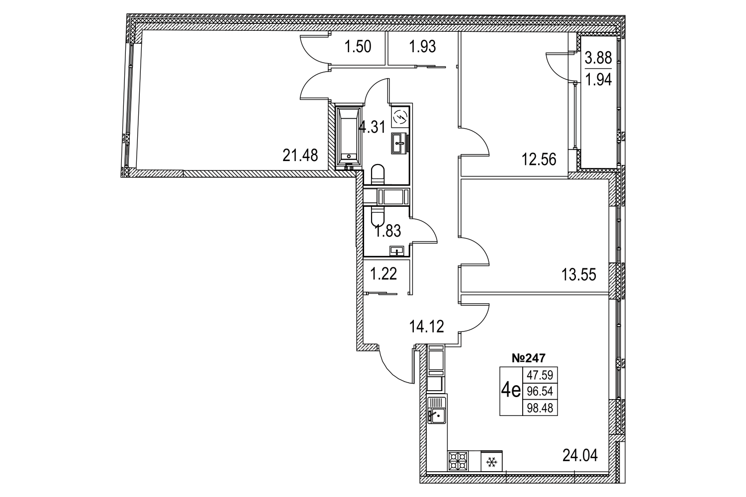 3-комнатная, 101 м² — ЖК ЖК Лиговский сити - Второй квартал (Ligovsky City)