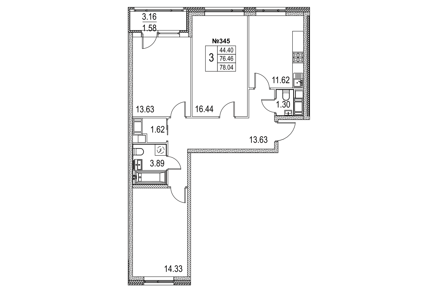 3-комнатная, 78 м² — ЖК ЖК Лиговский сити - Второй квартал (Ligovsky City)