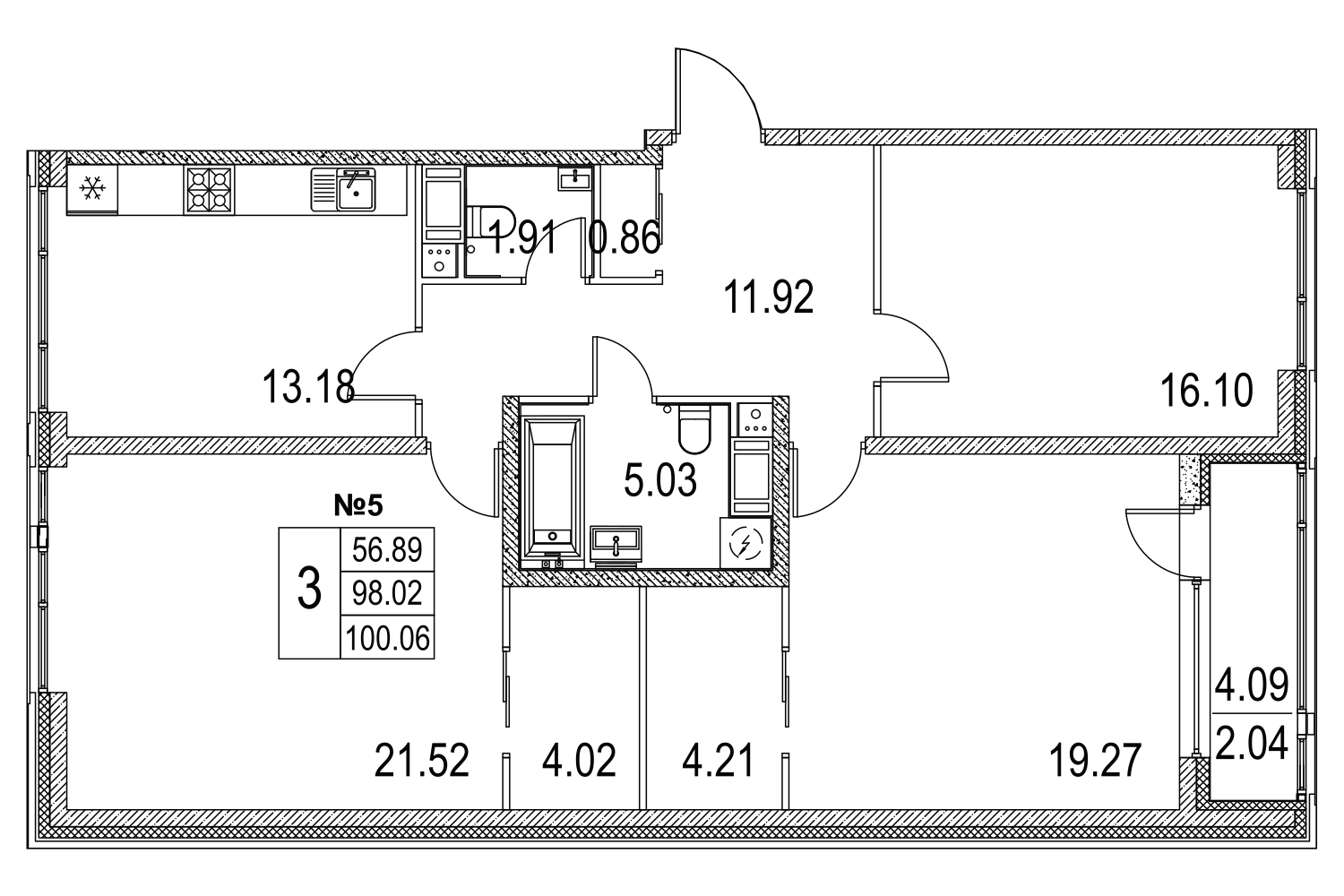 3-комнатная, 100 м² — ЖК ЖК Лиговский сити - Второй квартал (Ligovsky City)