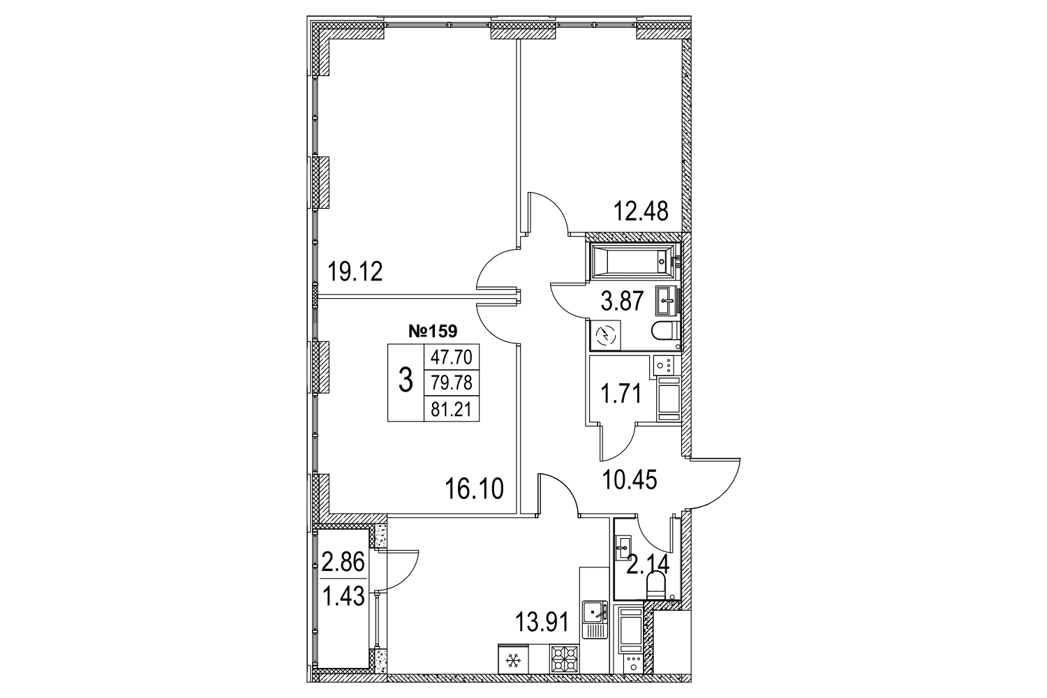 3-комнатная, 82 м² — ЖК ЖК Лиговский сити - Второй квартал (Ligovsky City)