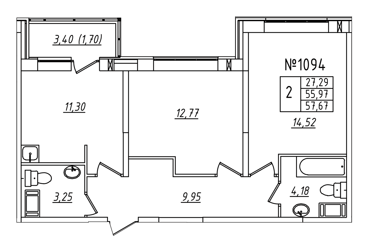 2-комнатная, 58 м² — ЖК ЖК Лиговский сити - Второй квартал (Ligovsky City)