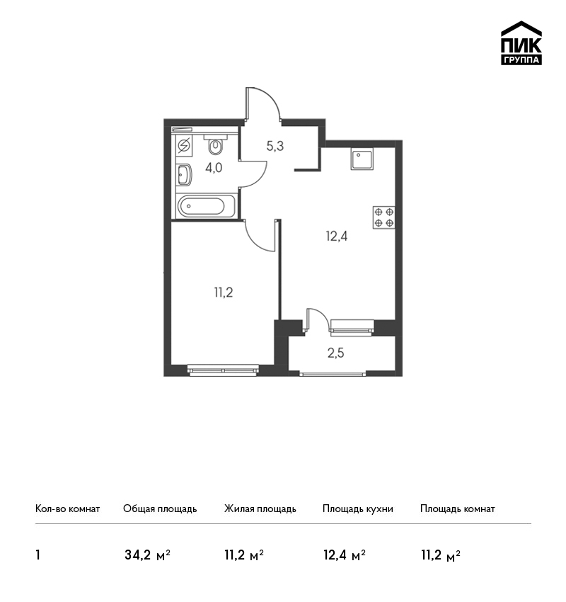 1-комнатная, 34 м² — ЖК ЖК Орловский парк