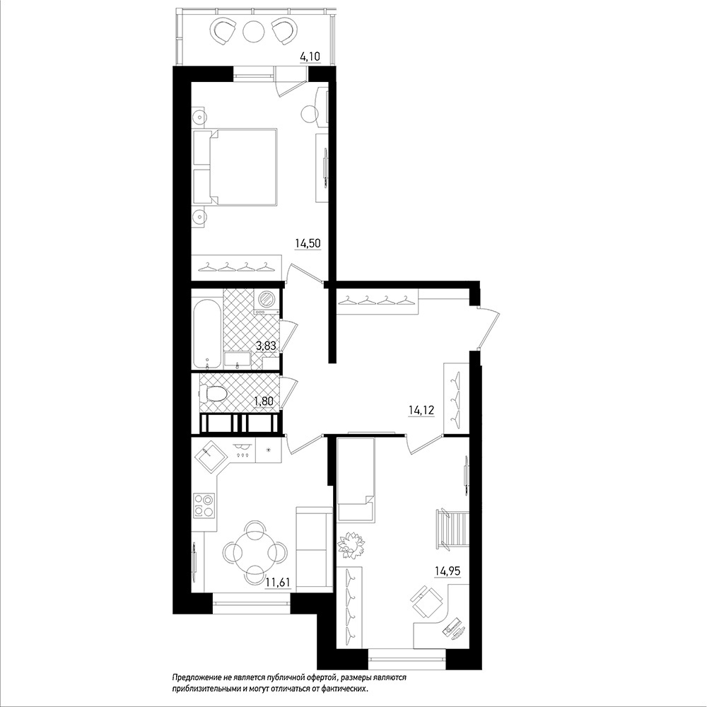 2-комнатная, 62 м² — ЖК ЖК Охта Хаус