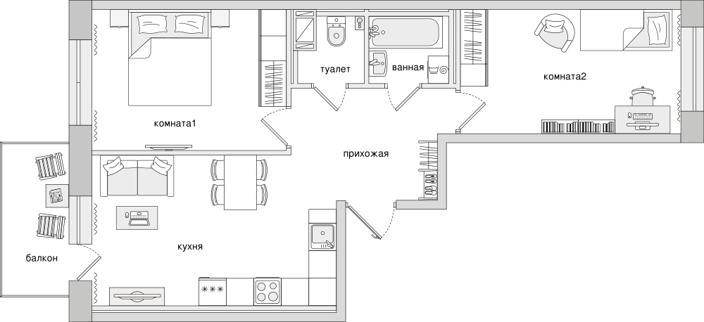 2-комнатная, 61 м² — ЖК ЖК Северный