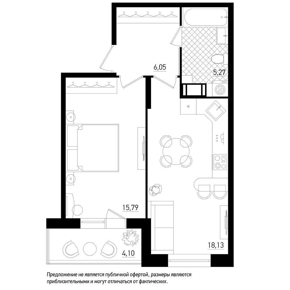 1-комнатная, 48 м² — ЖК ЖК Охта Хаус