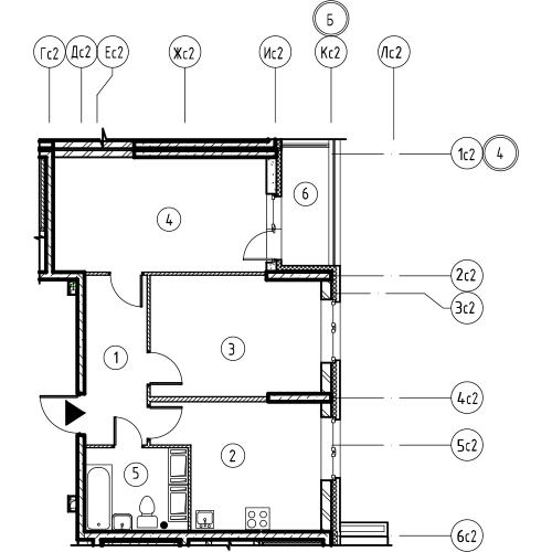 2-комнатная, 53 м² — ЖК ЖК Охта Хаус