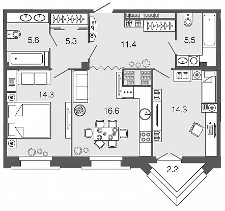 2-комнатная, 73 м² — ЖК ЖК Futurist (Футурист)