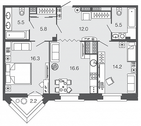 2-комнатная, 76 м² — ЖК ЖК Futurist (Футурист)