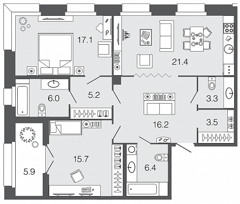 2-комнатная, 95 м² — ЖК ЖК Futurist (Футурист)