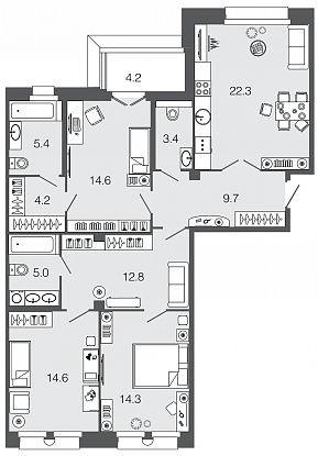 3-комнатная, 106 м² — ЖК ЖК Futurist (Футурист)