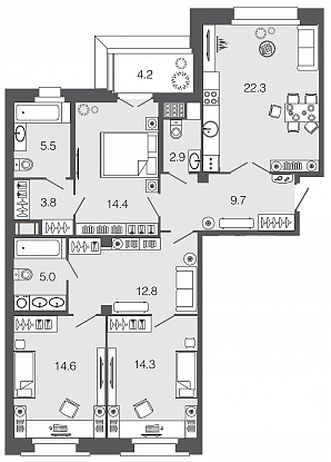 3-комнатная, 105 м² — ЖК ЖК Futurist (Футурист)