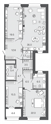 3-комнатная, 133 м² — ЖК ЖК Futurist (Футурист)
