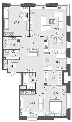 3-комнатная, 135 м² — ЖК ЖК Futurist (Футурист)