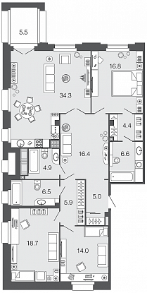 3-комнатная, 134 м² — ЖК ЖК Futurist (Футурист)