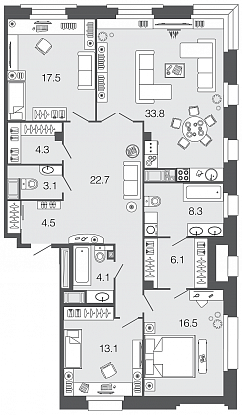 3-комнатная, 134 м² — ЖК ЖК Futurist (Футурист)