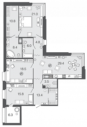 3-комнатная, 132 м² — ЖК ЖК Futurist (Футурист)