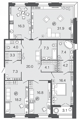 4-комнатная, 157 м² — ЖК ЖК Futurist (Футурист)