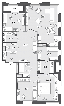 3-комнатная, 129 м² — ЖК ЖК Futurist (Футурист)