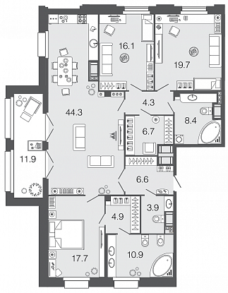 3-комнатная, 144 м² — ЖК ЖК Futurist (Футурист)