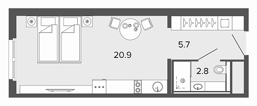 Студия, 29 м² — ЖК Апарт-отель Studio Moskovsky (Студио Московский)