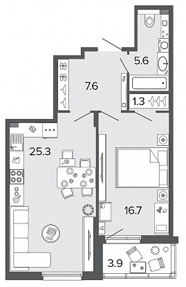 1-комнатная, 57 м² — ЖК Клубный дом Болконский