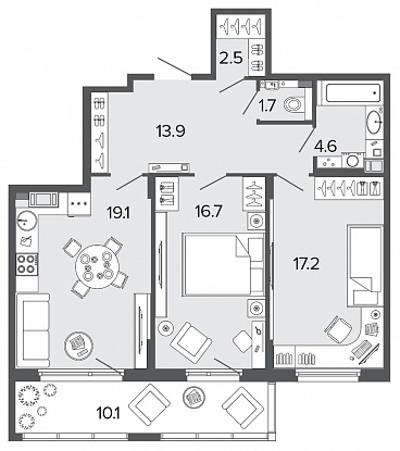 2-комнатная, 76 м² — ЖК Клубный дом Болконский