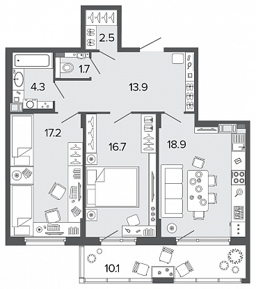 2-комнатная, 75 м² — ЖК Клубный дом Болконский