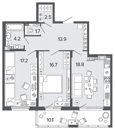 2-комнатная, 75 м² — ЖК Клубный дом Болконский