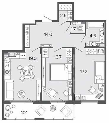 2-комнатная, 76 м² — ЖК Клубный дом Болконский