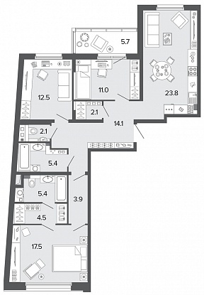 3-комнатная, 102 м² — ЖК Клубный дом Болконский