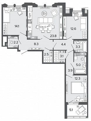 3-комнатная, 96 м² — ЖК Клубный дом Болконский