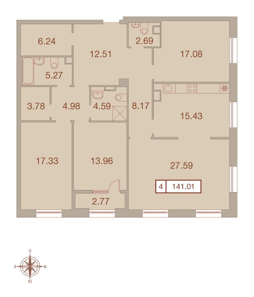 4-комнатная, 141 м² — ЖК ЖК Neva Haus (Нева Хаус)