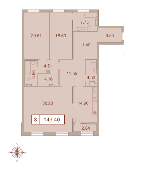 3-комнатная, 150 м² — ЖК ЖК Neva Haus (Нева Хаус)