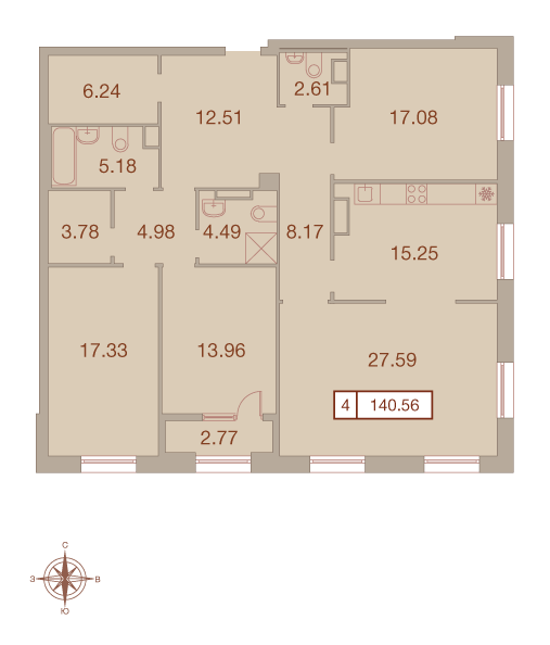 4-комнатная, 141 м² — ЖК ЖК Neva Haus (Нева Хаус)