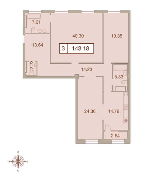 3-комнатная, 143 м² — ЖК ЖК Neva Haus (Нева Хаус)