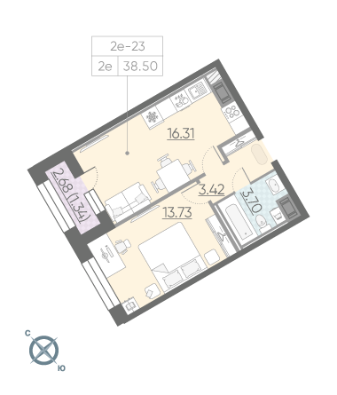 1-комнатная, 39 м² — ЖК ЖК Riviere Noire (Ривьер Нуар)