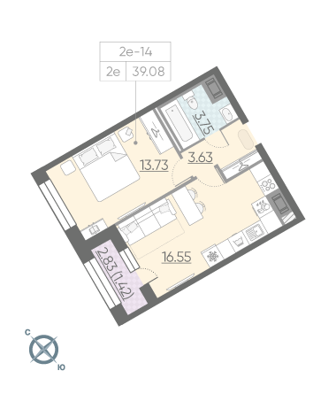 1-комнатная, 39 м² — ЖК ЖК Riviere Noire (Ривьер Нуар)
