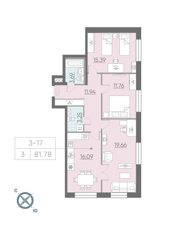 3-комнатная, 82 м² — ЖК ЖК Riviere Noire (Ривьер Нуар)
